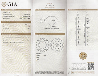 Estate GIA Certified 1.09ct Diamond Engagement Ring