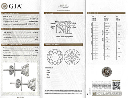 Estate GIA Certified 2.08cttw Diamond Stud Earrings