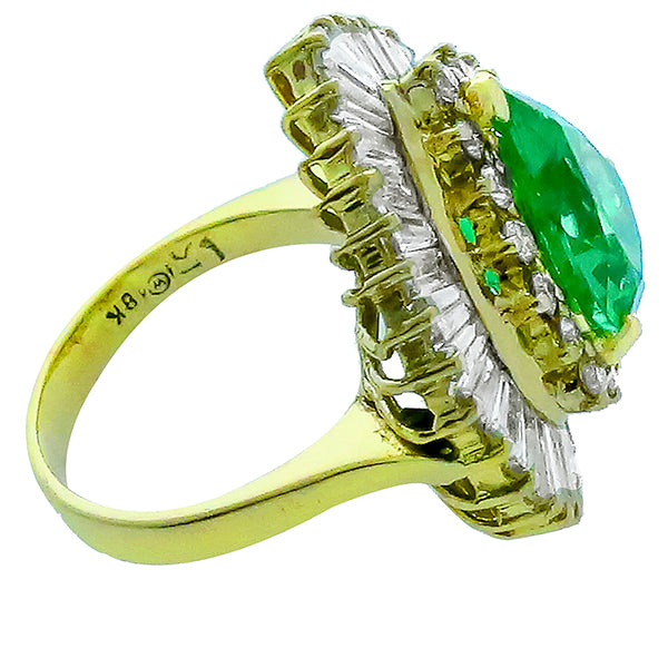 Heart Shape Emerald 1.65ct Round & Baguette Cut Diamond 18K Yellow Gold Ring