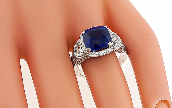 Estate JB Star  GAL Certified 5.79ct Sapphire 1.70ct Diamond Engagement Ring