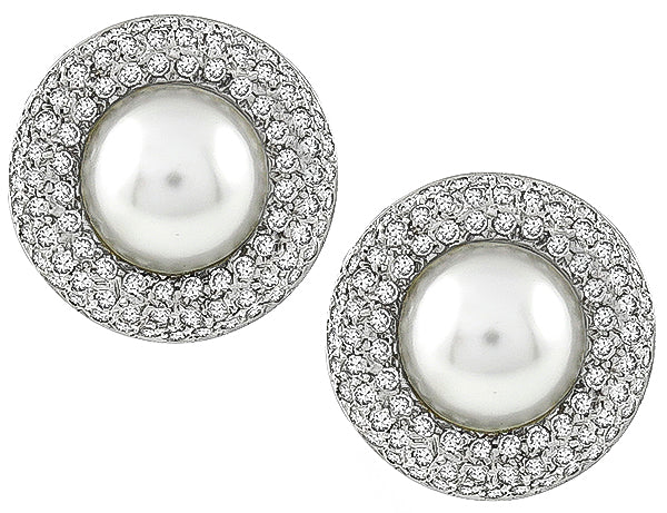 Estate Mabe Pearl 3.00ct Diamond Earrings