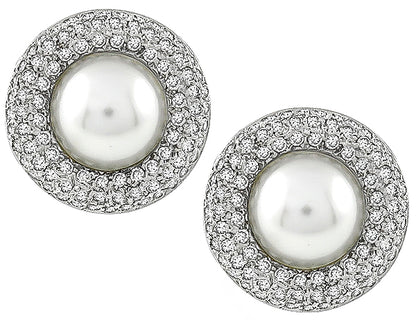 Estate Mabe Pearl 3.00ct Diamond Earrings