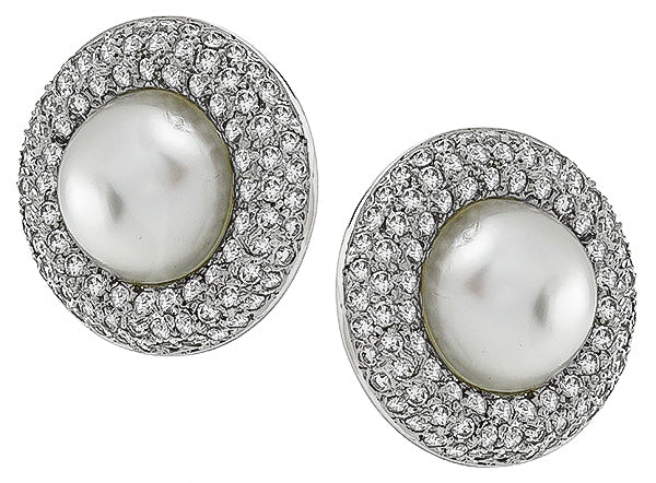 Estate Mabe Pearl 3.00ct Diamond Earrings