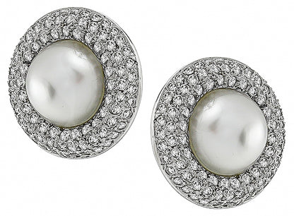 Estate Mabe Pearl 3.00ct Diamond Earrings