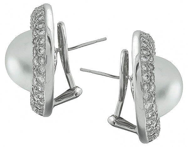 Estate Mabe Pearl 3.00ct Diamond Earrings