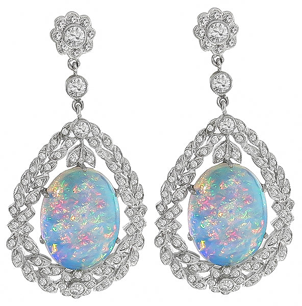 Estate Opal 3.00ct Diamond Earrings