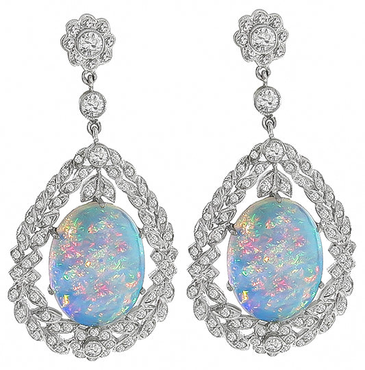 Estate Opal 3.00ct Diamond Earrings