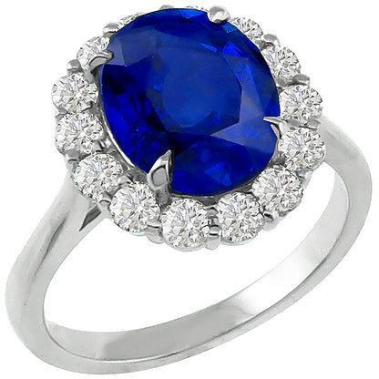 Princess Diana 4.56ct Oval Ceylon Sapphire Round Diamond 18k White Gold Ring