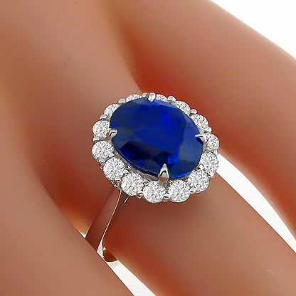 Princess Diana 4.56ct Oval Ceylon Sapphire Round Diamond 18k White Gold Ring