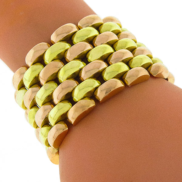 Estate Retro 1940s Two Tone 18k Green and Pink Gold Bracelet