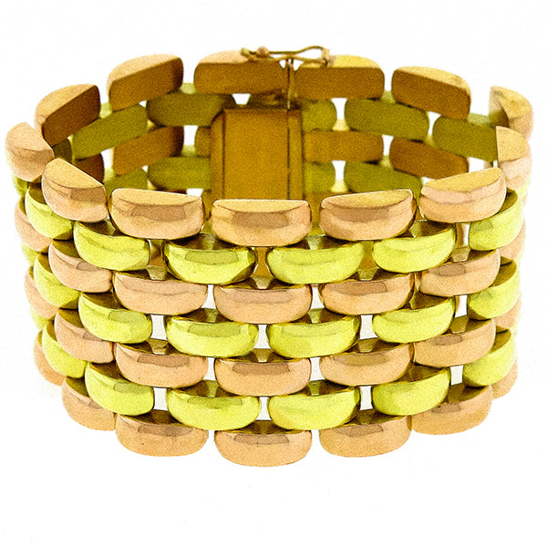 Estate Retro 1940s Two Tone 18k Green and Pink Gold Bracelet