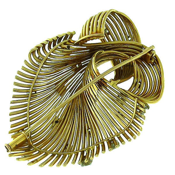 Estate Round Cut Diamond 14k Yellow Gold Lace Pin