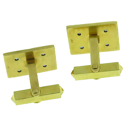 Estate Round Cut Sapphire & Diamond 14k Yellow Gold Cufflinks