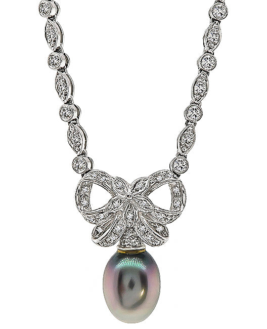 Estate South Sea Pearl 2.50ct Diamond Night and Day Necklace