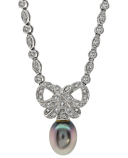 Estate South Sea Pearl 2.50ct Diamond Night and Day Necklace