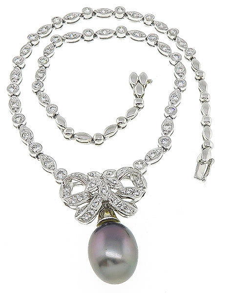 Estate South Sea Pearl 2.50ct Diamond Night and Day Necklace