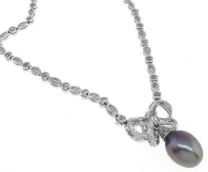 Estate South Sea Pearl 2.50ct Diamond Night and Day Necklace