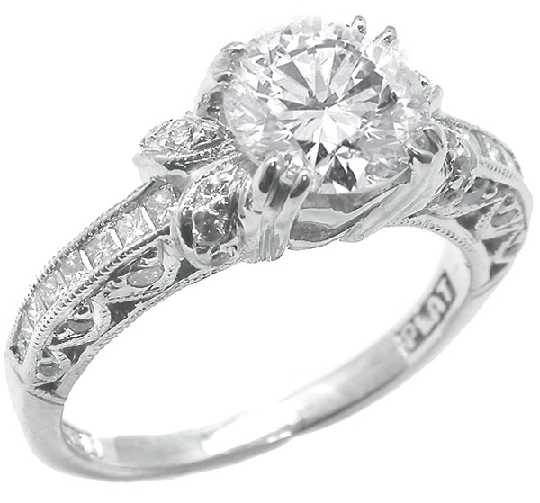 Estate Tacori 1.01ct Round Cut Diamond Platinum Engagement Ring