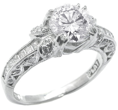 Estate Tacori 1.01ct Round Cut Diamond Platinum Engagement Ring