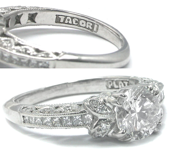 Estate Tacori 1.01ct Round Cut Diamond Platinum Engagement Ring