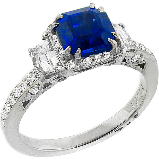 Tacori 1.83ct Asscher Cut Sapphire Trapezoid Cut Diamond Engagement Ring