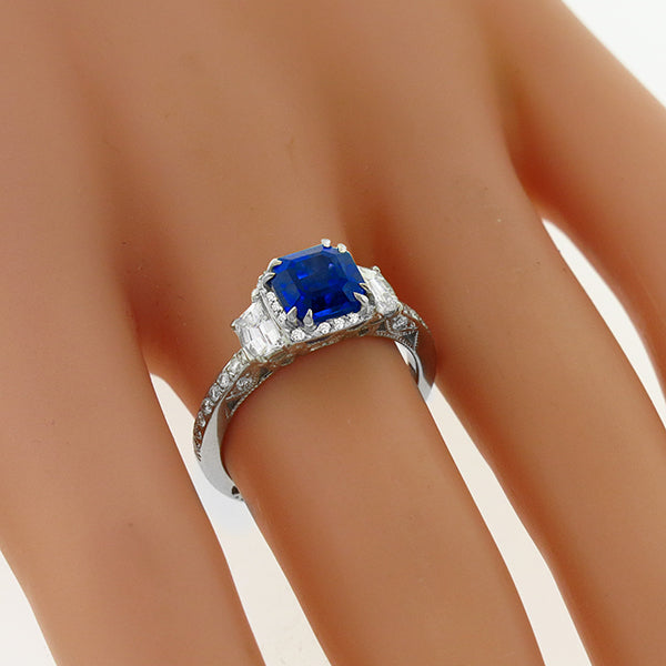 Tacori 1.83ct Asscher Cut Sapphire Trapezoid Cut Diamond Engagement Ring