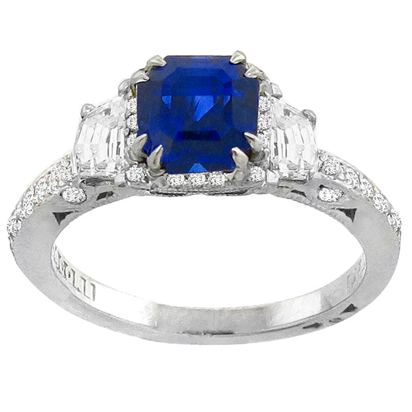 Tacori 1.83ct Asscher Cut Sapphire Trapezoid Cut Diamond Engagement Ring