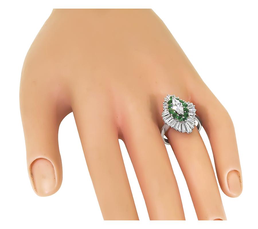 Estate 0.50ct Marquise Cut Diamond 1.00ct Diamond Platinum Ring