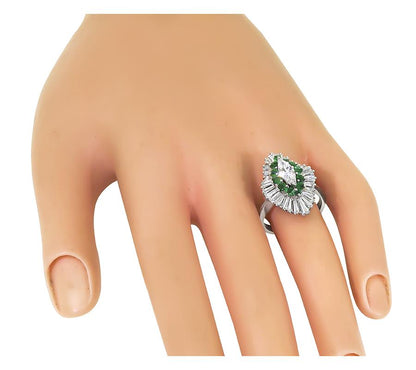 Estate 0.50ct Marquise Cut Diamond 1.00ct Diamond Platinum Ring