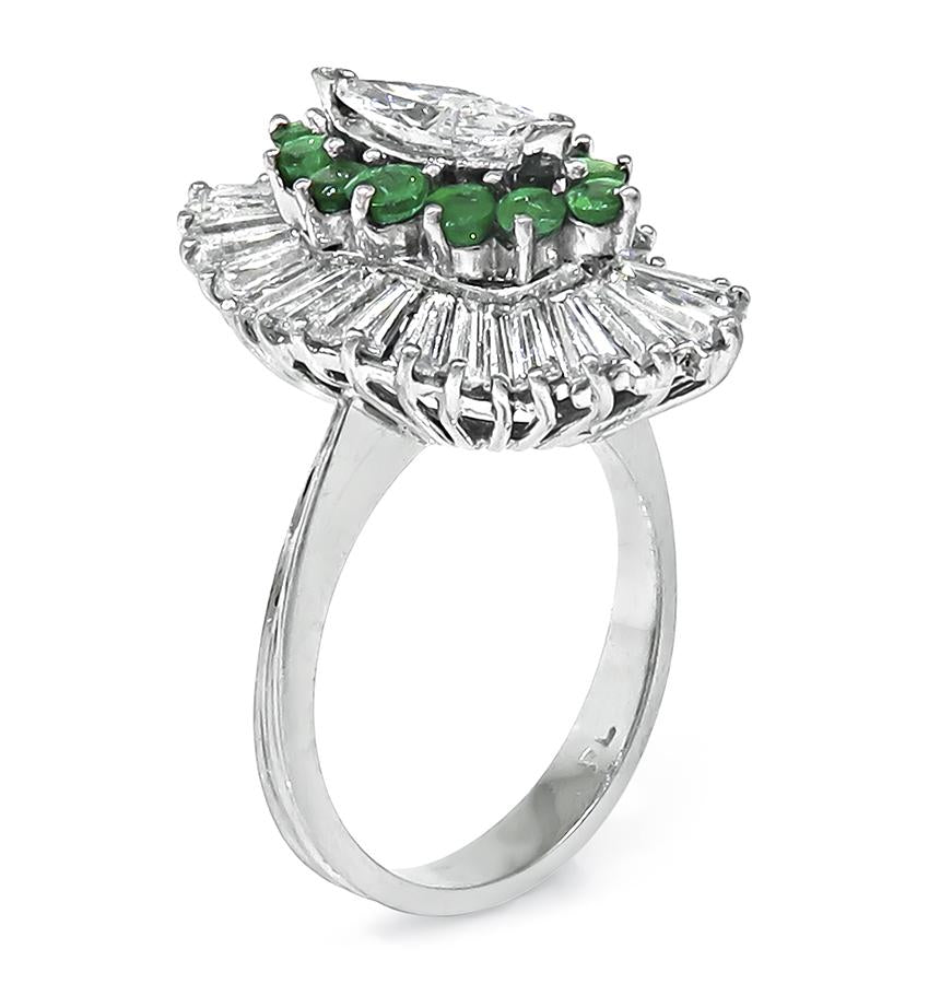 Estate 0.50ct Marquise Cut Diamond 1.00ct Diamond Platinum Ring