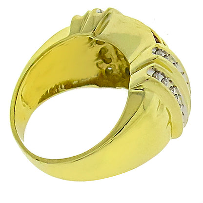 Estate 0.80ct Baguette Cut Ruby 0.60ct Round Cut Diamond 14k Yellow Gold Ring