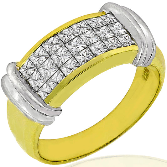 Estate 0.85ct Invisible Set Princess Cut Diamond 18K Yellow Gold Ring