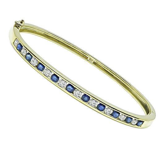 Estate 1.00ct Sapphire 1.00ct Diamond 18k Gold Bangle