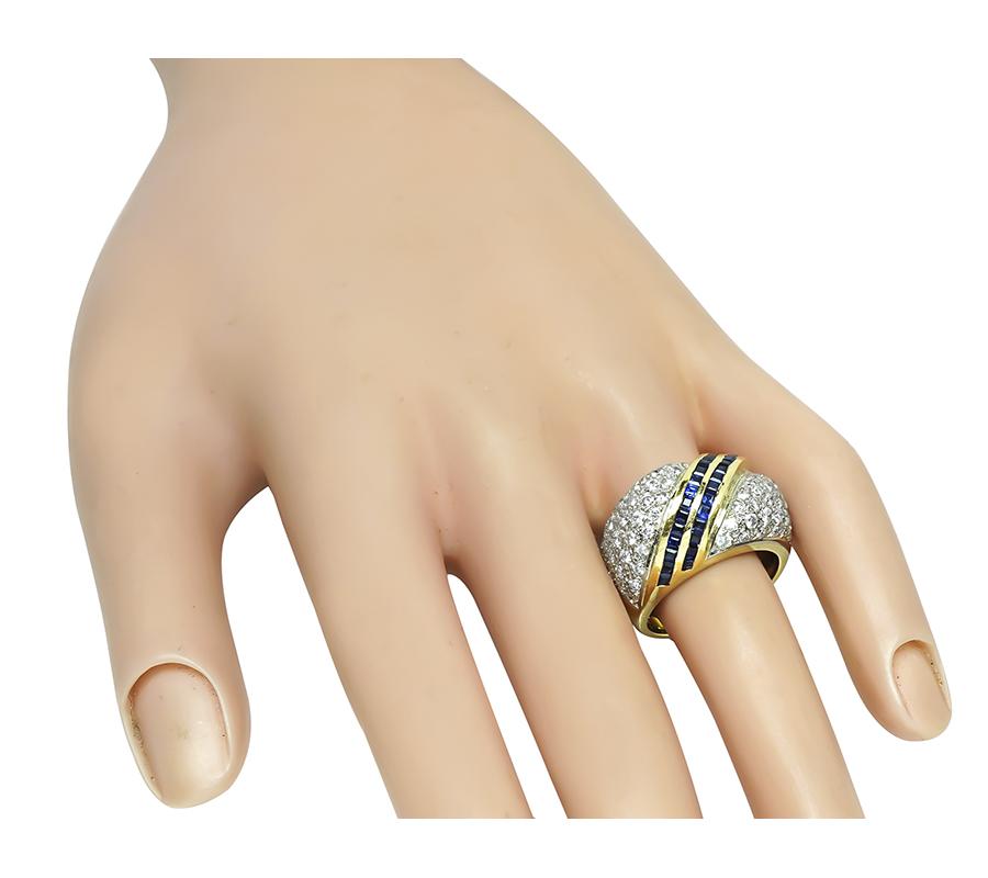 Estate 1.50ct diamond and 1.25ct sapphire 18K yellow and white gold ring