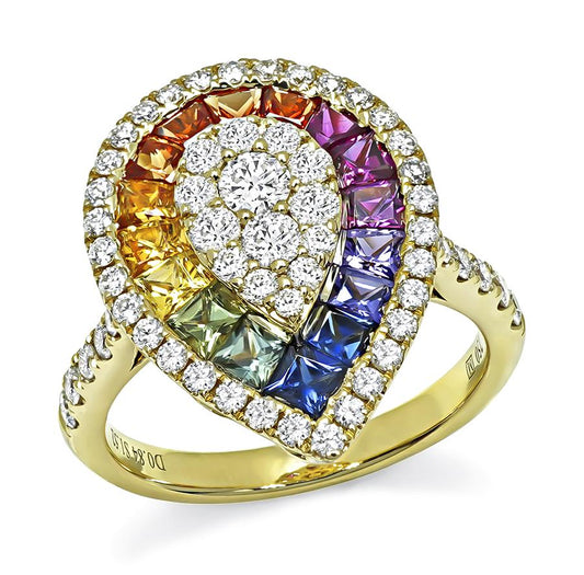 Estate 1.52ct Multi Color Sapphire 0.84ct Diamond 18k Yellow Gold Ring