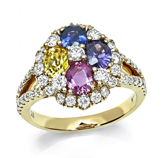 Estate 1.72ct Multi Color Sapphire 0.97ct Diamond Gold Ring