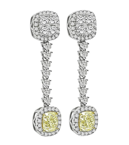 Estate 1.82ct Fancy Yellow Diamond 1.39ct Diamond 14k Gold Drop Earrings