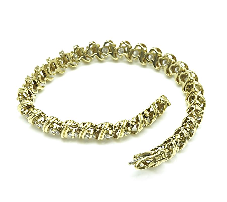 Estate 14K yellow gold diamond bracelet 4.50ct total weight classic design