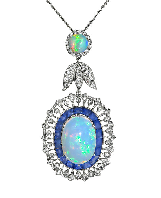 Estate 15.04ct Opal 4.15ct Sapphire And 1.83ct Diamond Necklace