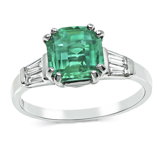 Estate 2.00ct Colombian Emerald 0.25ct Diamond Platinum Engagement Ring