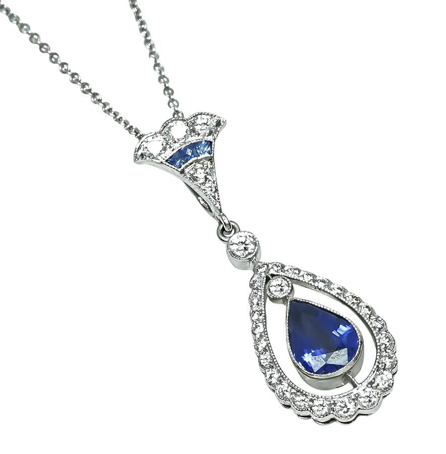Estate 2.00ct Sapphire 0.50ct Diamond Pendant Necklace