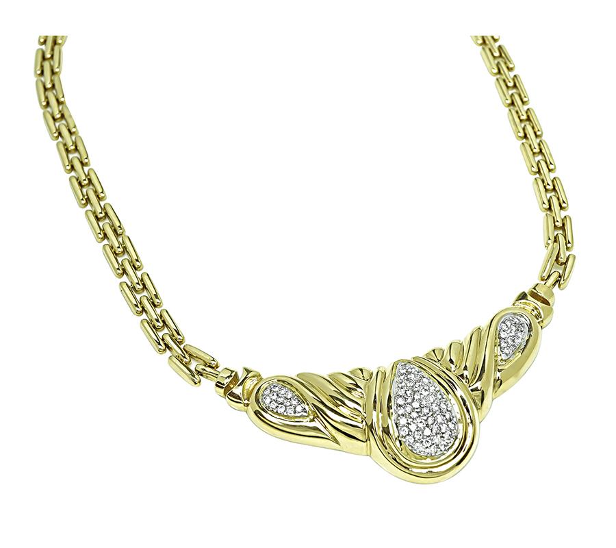 Estate 2.00ct diamond 14K yellow gold necklace with round brilliant stones