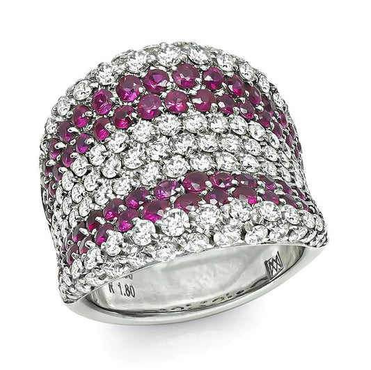 Estate 2.06ct Diamond 1.80ct Ruby 18k White Gold Ring