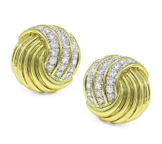 Estate 2.50ct Diamond 18k Yellow Gold Earrings