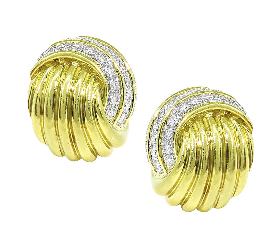 Estate 2.50ct Diamond 18k Yellow Gold Earrings