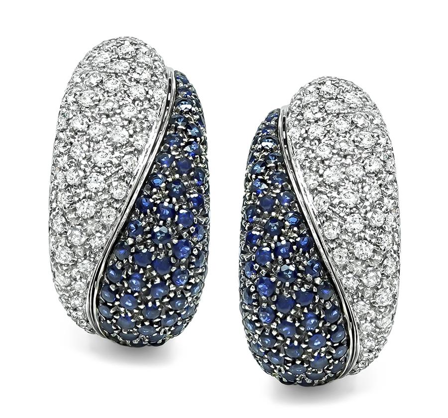 Estate 3.00ct Diamond 3.90ct Sapphire 18k White Gold Earrings