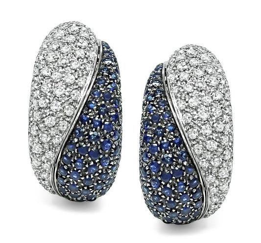 Estate 3.00ct Diamond 3.90ct Sapphire 18k White Gold Earrings