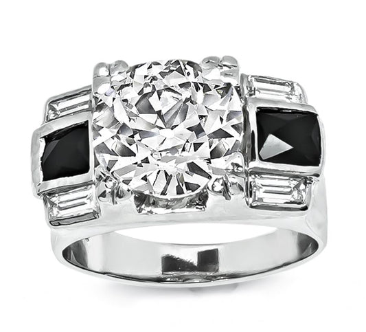 Estate 3.00ct Diamond Onyx 18k Gold Ring