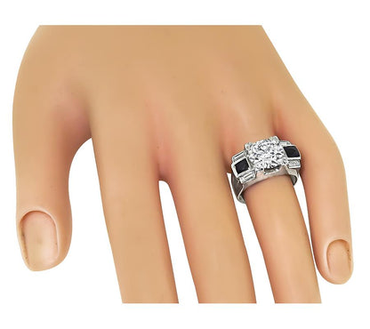 Estate 3.00ct diamond and onyx ring in 18K gold bold vintage design