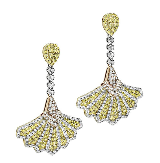 Estate 3.27ct Multi Color Diamond 14k White Yellow and Rose Gold Drop Earrings